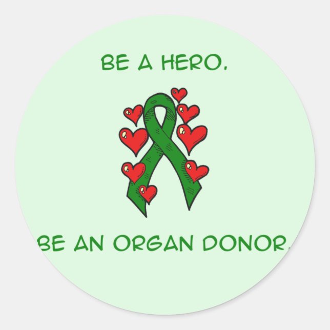 Green Hearts Ribbon Donor Classic Round Sticker (Front)
