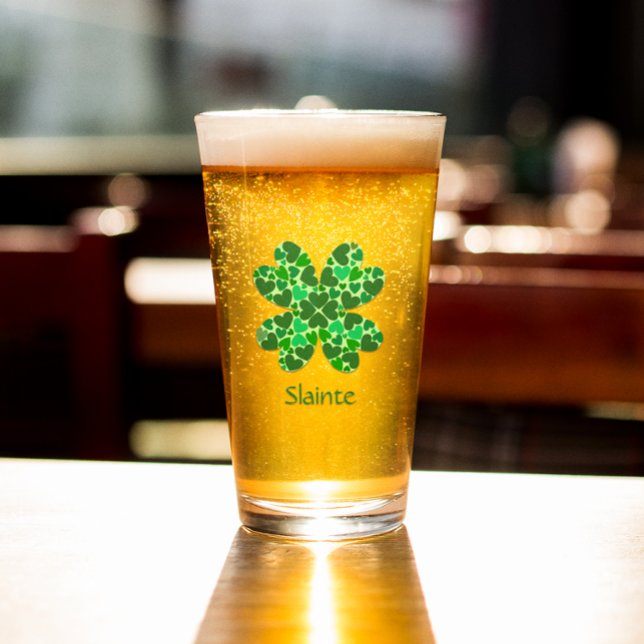 Green Hearts Shamrock Personalized Glass (Creator Uploaded)