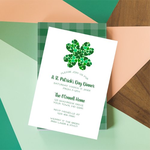 Green Hearts Shamrock St Patricks Day Party Invitation