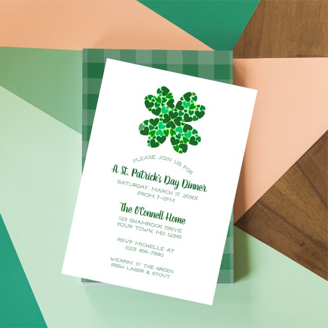 Green Hearts Shamrock St. Patricks Day Party Invitation (Creator Uploaded)