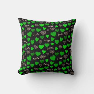 Green hearts throw pillow