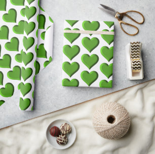 Green Hearts Wrapping Paper