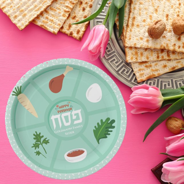 Green Hebrew Pesach Passover Seder  Paper Plates (Creator Uploaded)