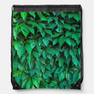 green hedge background parthenocissus pattern text drawstring bag