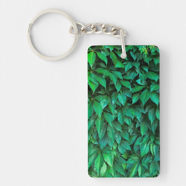 green hedge background parthenocissus pattern text keychain (Front)