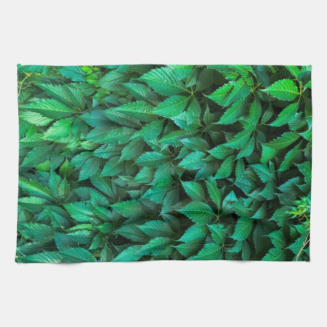 green hedge background parthenocissus pattern text kitchen towel (Horizontal)