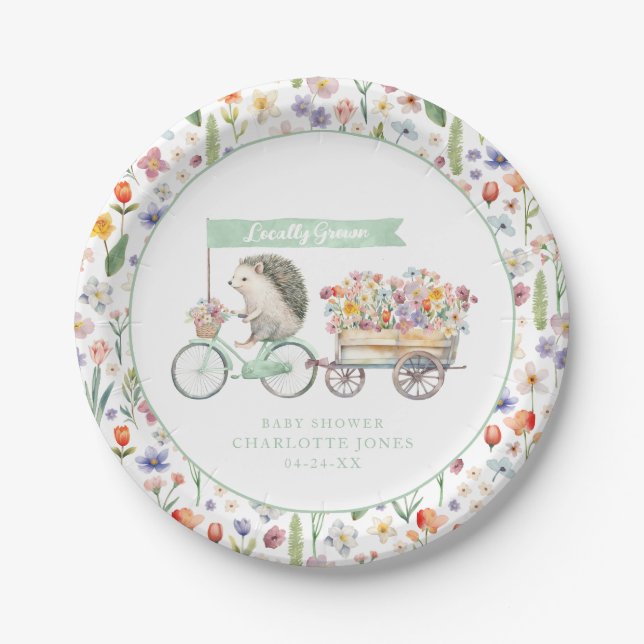 Green Hedgehog Baby Shower Plates – Locally Grown (Front)