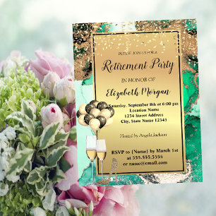 Green Heels,Balloons,Gree Marble Retirement Invitation