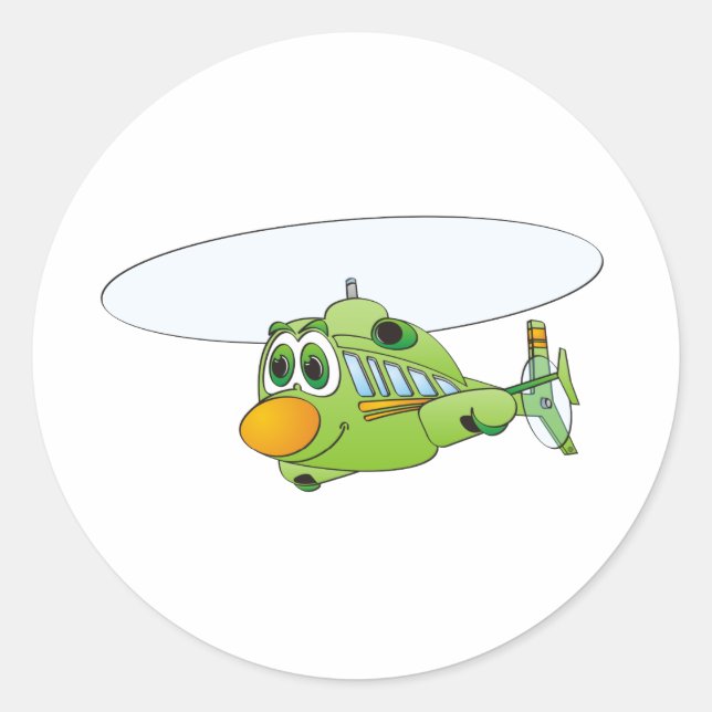 Green Helicopter Cartoon Classic Round Sticker (Front)