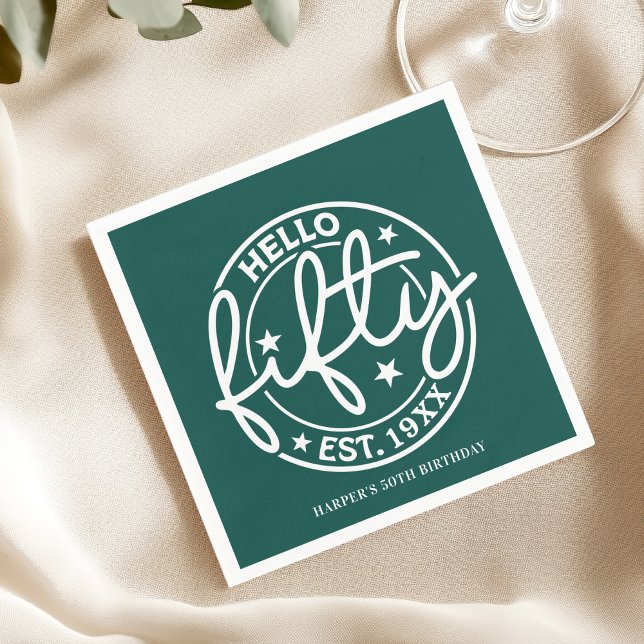 Green Hello Fifty 50th Birthday Napkins (Creator Uploaded)