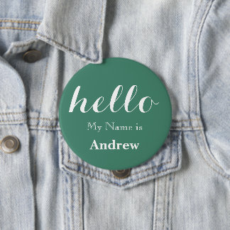 Green Hello My name is Name Badge Pinback Button