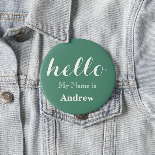 Green Hello My name is Name Badge Pinback Button