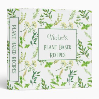 Green Herb Leaves Personalized Plant Based Recipe 3 Ring Binder