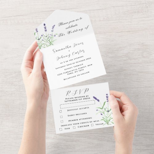 Green Herbs Watercolor Purple Lavender Wedding A All In One Invitation