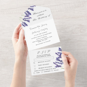 Green Herbs Watercolor Purple Lavender Wedding All In One Invitation