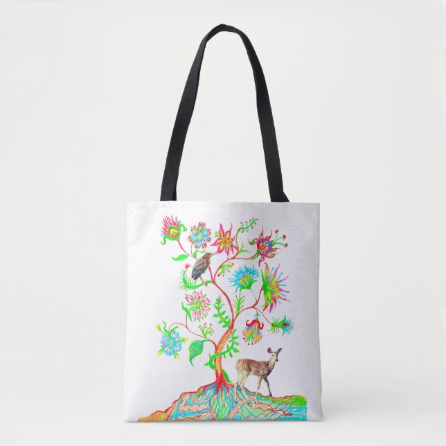 Green Heron and Deer Tote Bag (Front)