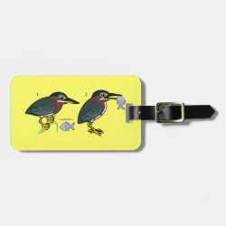 Green Heron Hunting Technique Small Luggage Tag with leather strap