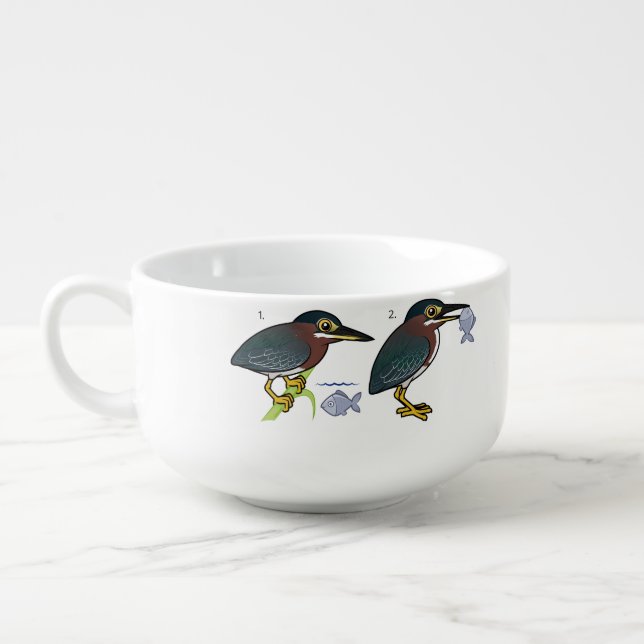 Green Heron Hunting Technique Soup Mug (Right)