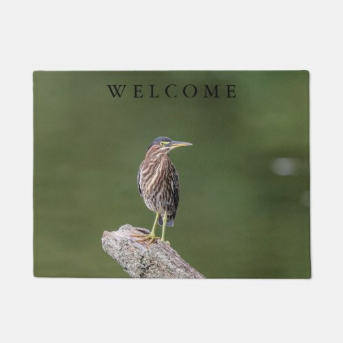 Green Heron on a log Doormat