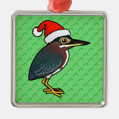 Green Heron Santa Metal Ornament