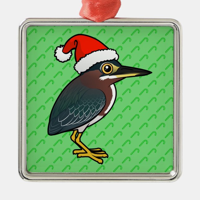 Green Heron Santa Metal Ornament (Front)