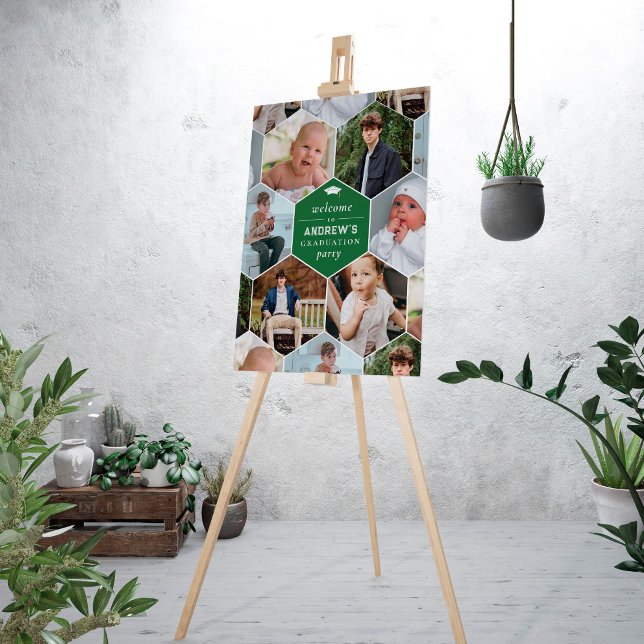 Green Hexagon Photo Collage Welcome Graduation Foam Board (Creator Uploaded)