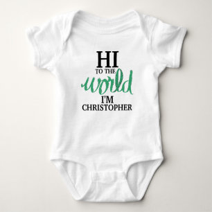 Green Hi To The World Baby NAME  Bodysuit