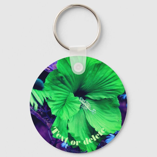 Green Hibiscus Abstract Flower Personalized Keychain (Front)