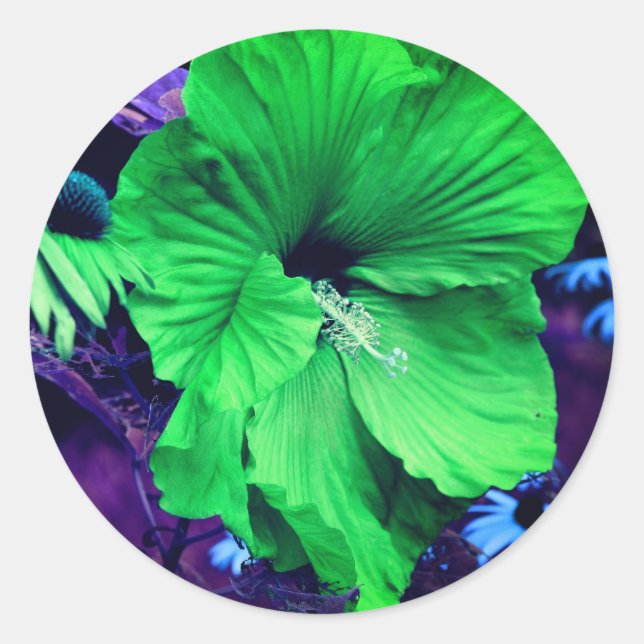 Green Hibiscus Flower Abstract Classic Round Sticker (Front)