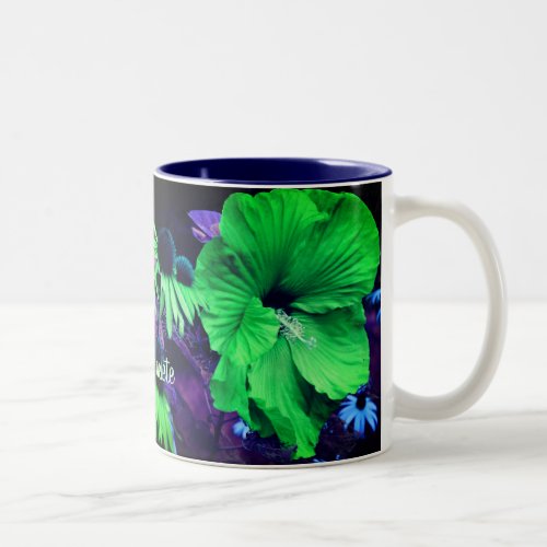 Green Hibiscus Flower Art Personalized Two_Tone Coffee Mug