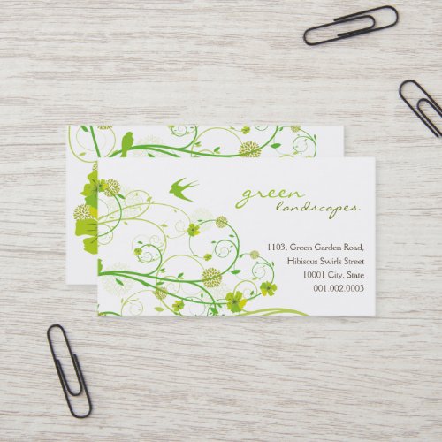 fatfatin Green Hibiscus Swirls &amp; Swallows 2 Business Cards