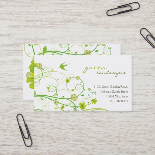 Customizable fatfatin Green Hibiscus Swirls & Swallows 2 Business Cards