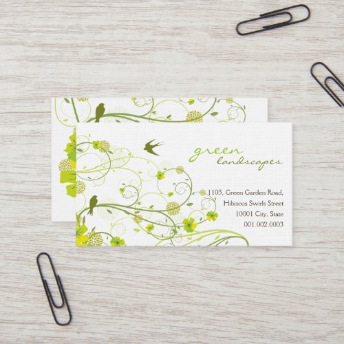 Green Hibiscus Swirls &amp; Swallows Profile Card Business Card Templates