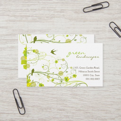 Customizable Green Hibiscus Swirls & Swallows Profile Card Business Card Templates