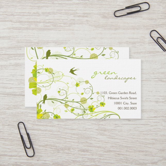 Green Hibiscus Swallow Birds Elegant Floral Garden Business Card (Front/Back In Situ)