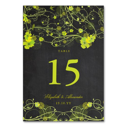 Green Hibiscus Swallows Floral Chalkboard Wedding Table Number