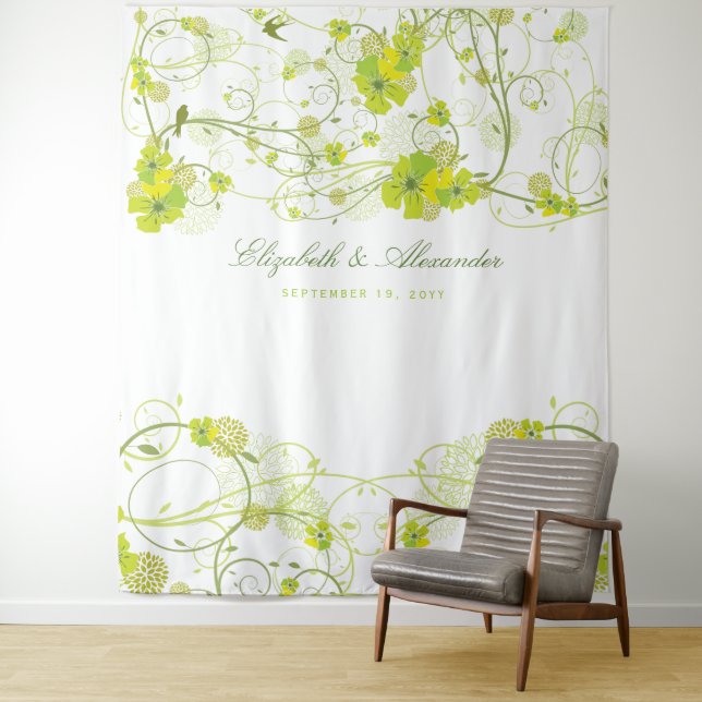 Green Hibiscus & Swallows Floral Wedding Backdrop (In Situ)