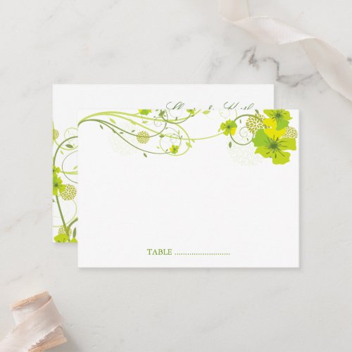 Green Hibiscus Swirls  Swallows Floral Wedding Place Card