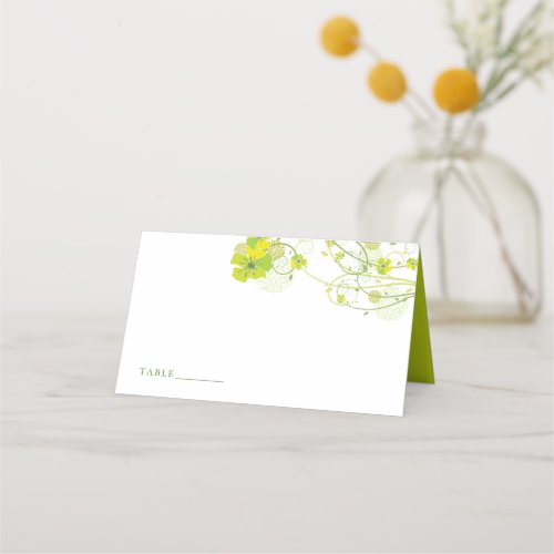 Green Hibiscus Swirls  Swallows Floral Wedding Place Card