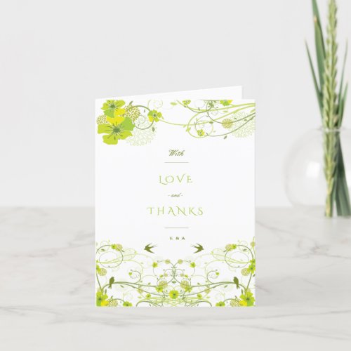 Green Hibiscus Swirls  Swallows Floral Wedding Thank You Card