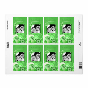 Green Hibiscus Wedding Big Photo Favor Wine Label