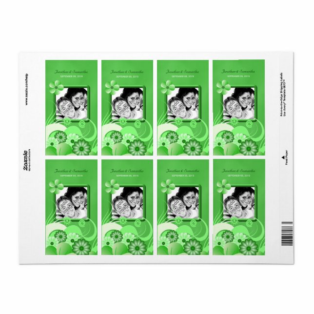 Green Hibiscus Wedding Big Photo Favor Wine Label (Full Sheet)