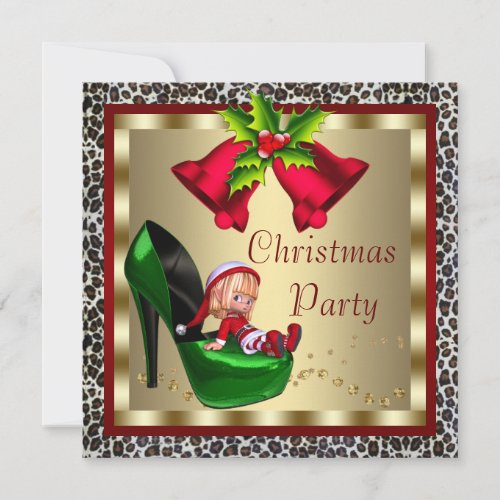 Green High Heel Shoes Leopard Christmas Party Invitation