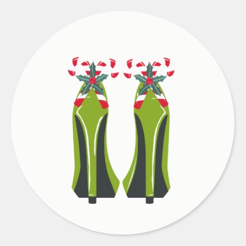 Green High Heels with Candy Canes Classic Round Sticker