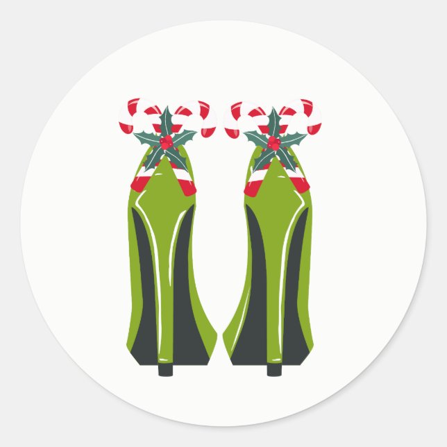 Green High Heels with Candy Canes Classic Round Sticker (Front)