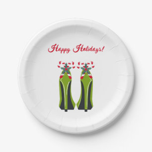 Green High Heels with Candy Canes Paper Plates