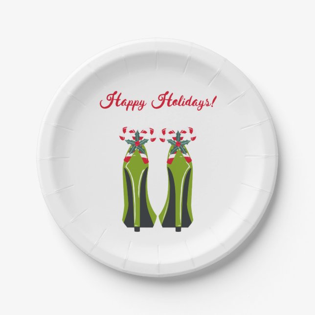 Green High Heels with Candy Canes Paper Plates (Front)