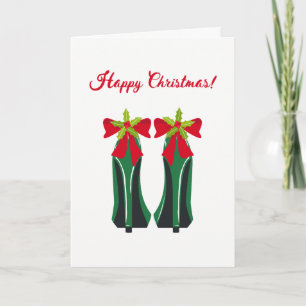 Green High Heels with Christmas Bows Holiday Card