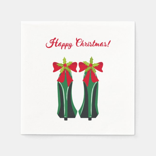 Green High Heels with Christmas Bows Paper Napkins (Front)