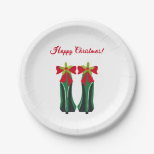 Green High Heels with Christmas Bows Paper Plates